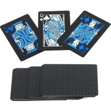 Leaf Shop Iskambil Kağıdı Destesi Oyun Kartları Su Geçirmez Pvc Parlak Siyah Deste 8,7cm x 5,7cm 54'lü (Mavi)