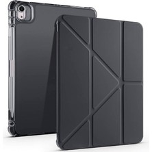 Leaf Shop iPad Air 11 2025 M3 Kılıf Silikon Kalem Bölmeli Standlı Tablet Kılıf Siyah