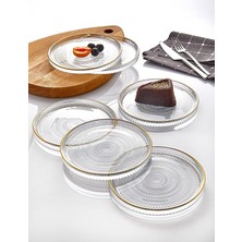 Leaf Shop Lı Cam Kek Pasta Tabağı Seti - Yaldızlı Lüks Pasta TAKIMI(16CM)