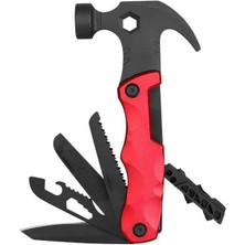 Leaf Shop Çok Fonksiyonlu Çekiç Çakı Çantalı Kamp Outdoor Testere Tornavida Seti Kırmızı