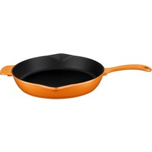 Leaf Shop Spring Serisi, Döküm Kızartma Tavası, Yuvarlak, 28 Cm, Mat Emaye, Parlak Siyah Taban, Turuncu
