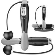 Leaf Shop Çift LED Dijital Sayaçlı 4 Modlu Akıllı Çelik Ip Atlama Fitness Kondsiyon Gri