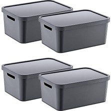 Leaf Shop 4'lü Set Stafi Çok Amaçlı Kapaklı Kutu Antrasit 4,5 Lt - Antrasit, Çok Amaçlı Kapaklı Kutu, Ev-Ofis-Depo Için, Kapaklı Saklama Kutusu