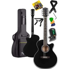 Leaf Shop XC-200BK Kesik Kasa Siyah Akustik Gitar 4/4 Yetişkin Üst Segment (Gigbag Çanta Tuner Capo Askı Pena)