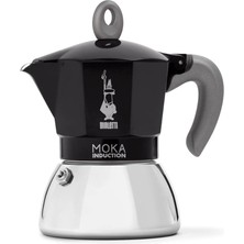 Leaf Shop - Moka Indüksiyon Siyah: 4 Cups Ocak Üstü Espresso Pişirici - 150ML - Alt Hazne: Dış Paslanmaz Çelik Iç Alüminyum - Patentli Güvenlik Valfi - Indüksiyon Ocak Türleri Için Uygundur