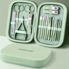 Leaf Shop Parça Su Yeşili, Mıknatıslı Özel Kutuda Cam Törpülü Paslanmaz Çelik Manikür Pedikür Bakım Seti