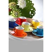 Leaf Shop Porselen Toledo Renkli 6 Kişilik 12 Parça Kahve Fincan Takımı, 100 ml