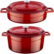 Leaf Shop Döküm Yuvarlak Derin ve Sığ 5 Parça Tencere Seti Kırmızı