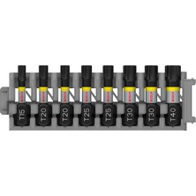 Leaf Shop Professional Accessories 8 Parçalı Tornavida Ucu Seti Torx (Impact Control, T Bit - Uzunluk 25 Mm, Pick And Click, Darbeli Matkap Aksesuarı)