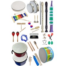 Leaf Shop Örf Aletleri Seti Overmuch Paket-1 Marakas Zil Üçgen Ksilofon Melodika Mızıka Davul Flüt (26 Parça)