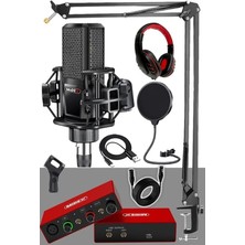 Leaf Shop Special Paket-3 Stüdyo Ekipmanları Ses Kartı Condenser Mikrofon Kulaklık Stand Full Set