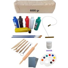 Leaf Shop Doğal Seramik Hamuru 6000 gr Seramik Hamuru Seti Ebeşuar Palet Fırçavernik.. (Kil Çamuru Başlangıç Seti)