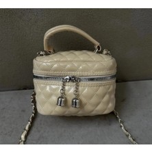 Mercan Bags Kadın Parlak Mini Kutu Zincir Askılı Fermuar Kapamalı Kadın El ve Omuz Çantası