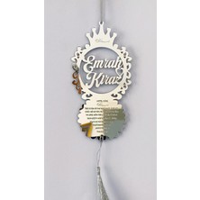 Küçükhome Kişiye Özel Taçlı Dikiz Ayna Süsü Gümüş Renk