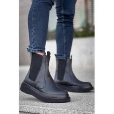 KB-0992  Kuback Siyah Cilt Siyah Yüksek Taban  Lastikli Erkek Bot