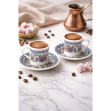 Evin bizden | Topkapı Desenli Klasik Porselen Türk Kahvesi Fincan Takımı 100 ml 2 Kişilik