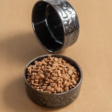Pettrend Siyah Kedi Köpek Mama Kabı 2li Seramik Kabartmalı Kedi Köpek Mama ve Su Kabı 13.5 cm (500ML)
