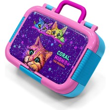 Coral High Kids Mor Pembe Kedi Desenli Paslanmaz Çelik Beslenme Kabı 39245