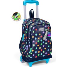 Coral High Kids Lacivert Renkli Yıldız Desenli Üç Bölmeli Çekçekli Okul Sırt Çantası 34009