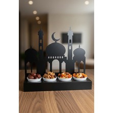 Grandmix Metal Ramazan Sunum Standı ve Çerezlik Camii Temalı 4 Bölmeli Ikramlık Mumluk