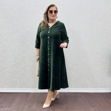 Düğmeli Kadife Elbise