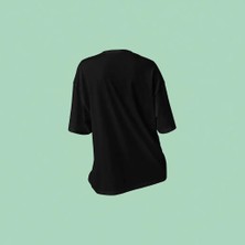 Shoprise Baskılı Siyah Oversize Tshirt Kadın Günlük Stil Kısa Kol Örme Kumaş