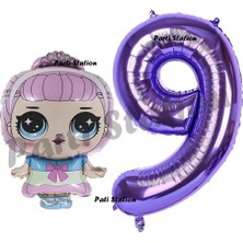 Parti Station Prenses Lol Bebek 9 Yaş Balon ve Mor Rakam Balon Doğum Günü Parti Set