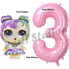 Parti Station Lol Bebek 3 Yaş Balon ve Pembe Rakam Balon Doğum Günü Parti Set