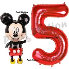Parti Station Mickey Mouse Balon 5 Yaş Doğum Günü Set Mickey Mouse Konsept Balon ve Kırmızı Rakam Balon