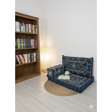 Bakırözü Home Şark Köşesi Takımı , 95 cm Yer Minderi Takımı Anadolu Mavi Modeli (3 Parça)