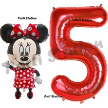 Parti Station Minnie Mouse 5 Yaş Doğum Günü Set Minnie Mouse Konsept Balon ve Kırmızı Rakam Balon Set