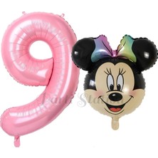 Parti Station Minnie Mouse 9 Yaş Balon Set Minnie Mouse Konsept Balon ve Pembe Rakam Balon Set