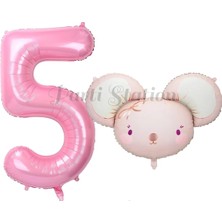 Parti Station Pink Mouse 1 Yaş Balon Set Sevimli Pembe Fare Konsept Balon ve Pembe Rakam Balon Hamster Balon