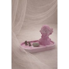 Atiye Studio Pembe Mermer Desen Kız Heykeli ve Oval Tabak 2’li Dekoratif Takı Sunum Hediye Seti