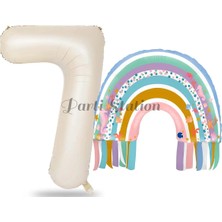 Parti Station Gökkuşağı 7 Yaş Balon Set Mermaid Rainbow Konsept Balon ve Krem Rakam Balon