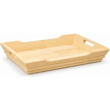 Iterra Masif Ahşap Çay ve Sunum Tepsisi – El Geçme Kulplu, Doğal Çam, 37X26 cm