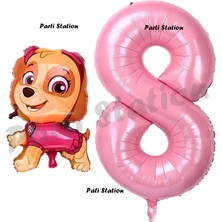 Parti Station Paw Patrol Skye 8 Yaş Balon ve Pembe Rakam Balon Doğum Günü Parti Set