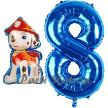 Parti Station Paw Patrol Itfaiye Köpek Marshall 8 Yaş Balon ve Lacivert Rakam Balon Doğum Günü Set