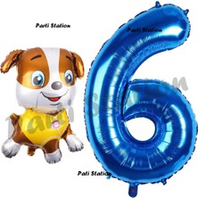 Parti Station Paw Patrol Inşaat Köpek Rubble 6 Yaş Balon ve Lacivert Rakam Balon Doğum Günü Parti Set
