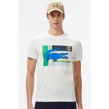 Lacoste Men's Regular Fit Crew Neck Graphic T-Shirt Light White Bisiklet Yaka Erkek Tişört Açık Beyaz