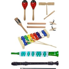 Leaf Shop Örf Aletleri Seti Under Paket-3 Marakas Zil Çubuk Ksilofon Melodika Flüt (8 Parça)