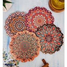 Leaf Shop Desenli Nihale Ahşap Tencere Tava Çaydanlık Atlığı Nihale Seti 4 Lü Set MNT-106