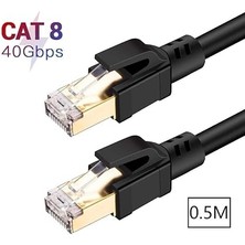 Leaf Shop Tkz 1352 Cat8 0.5 Metre 40GBPS S/ftp 2000MHZ Yüksek Hızlı 26 Awg Kablo, S/ftp Esnek Korumalı Bükümlü Çift 25/40 Gb/sn RJ45 8P8C Altın Kaplama Cat8 Internet Kablosu (0.5 Metre Cat8 1352)