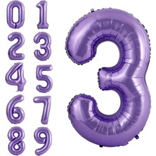 Parti Station 3 Yaş Mor Renk Rakam Folyo Balon 3 Üç Rakam Mor Renk Helyum Uçan Folyo Balon 76 cm Rakam Balon
