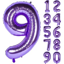 Parti Station 9 Yaş Mor Renk Rakam Folyo Balon 9 Dokuz Rakam Mor Renk Helyum Uçan Folyo Balon 76 cm Rakam Balon