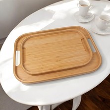 Leaf Shop Dikdörtgen Bambu Servis Tepsisi, 2'li Set, 33X22 cm ve 40X28 cm | Dikdörtgen Bambu Tepsi