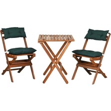 Leaf Shop Ahşap 3'lü Bistro Set, Katlanır Minderli Masa Sandalye Takımı, Balkon Bahçe Mobilyası, Ceviz-Yeşil