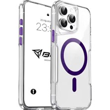 Leaf Shop iPhone ile Uyumlu Şeffaf Sert Mika Sararmaz Renkli Magsafe Kılıf (Mor, iPhone 15 Pro Max)