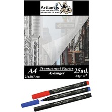 Leaf Shop Kağıdı A4 83 gr 25'li 1 Paket Eskiz Kağıdı Lineplus Asetat Kalemi S 0.3 Siyah Kırmızı Mavi