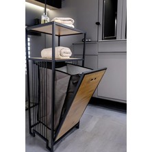 Leaf Shop Metal Kirli Sepetli 2 Raflı Çok Amaçlı Banyo Düzenleyici Raf Organizer Siyah – MRS-003 C1-1-369
